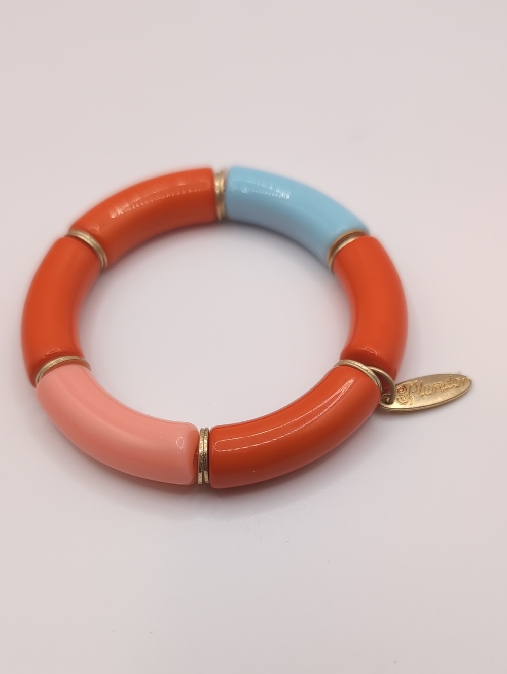 Plunder Colorblock Resin Stretch Bracelet - Orange, Pink & Blue NEW!